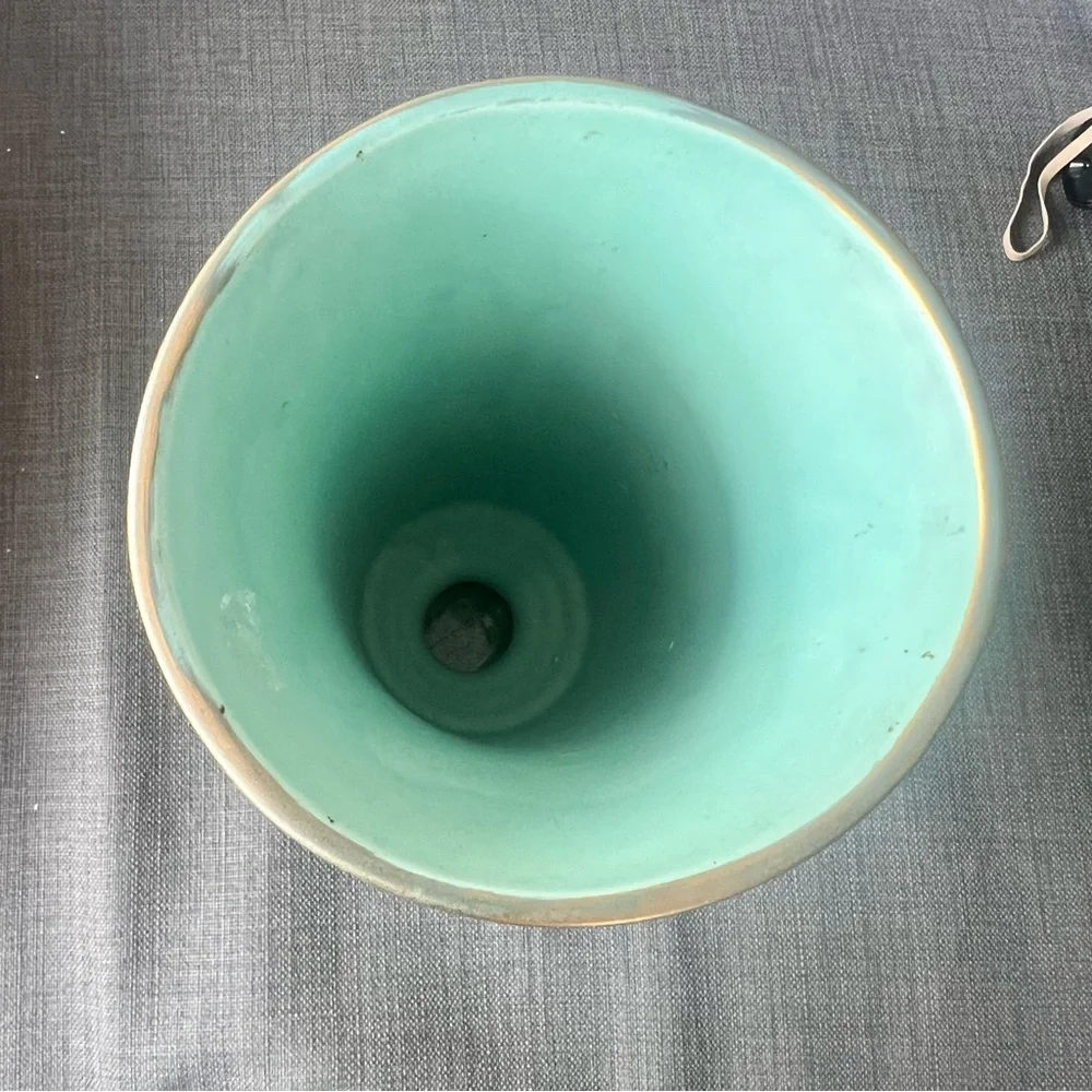 Elegant Stangl Aqua green and Gold/Bronze Vase 11” tall hard to find style